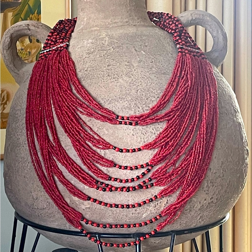 African Multi-Strand Coral Necklace